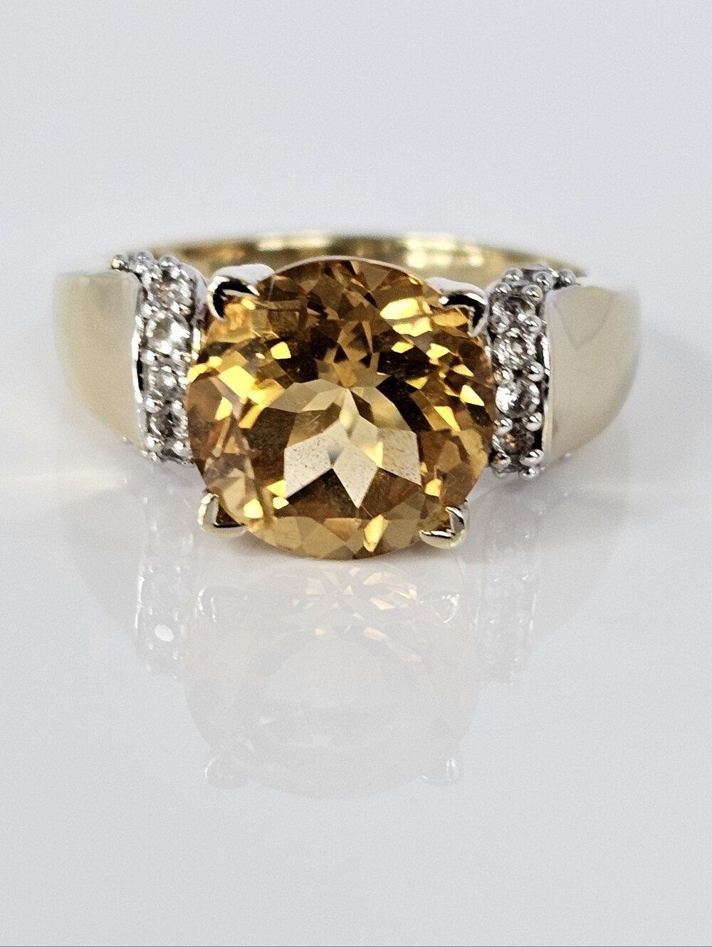 Genuine Citrine & White Zircon Ring 18K Yellow Gold Vermeil Sz 7!